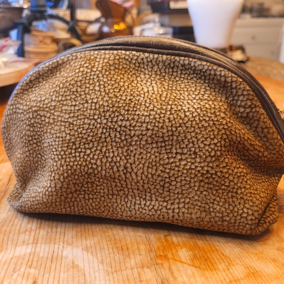 Borbonese Handbags - BORBONESE Pouch Flying Pattern Beige Suede x Leather